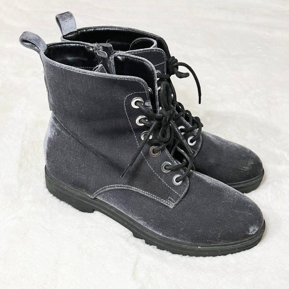 Mossimo Supply Co. Gray Velvet Rihanna Combat Boots Size 8.5